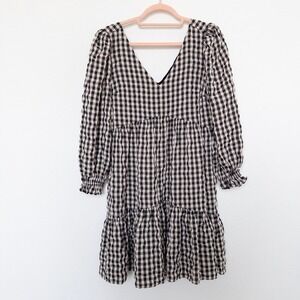 Lucy Paris Womens Dress Size S Black Gingham Mini Puff Sleeve Cottagecore Preppy